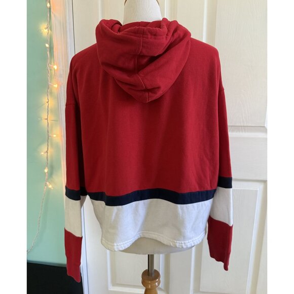 Tommy Hilfiger Denim Hockey Style Colorblock Hoodie Red White Blue - Picture 3 of 6